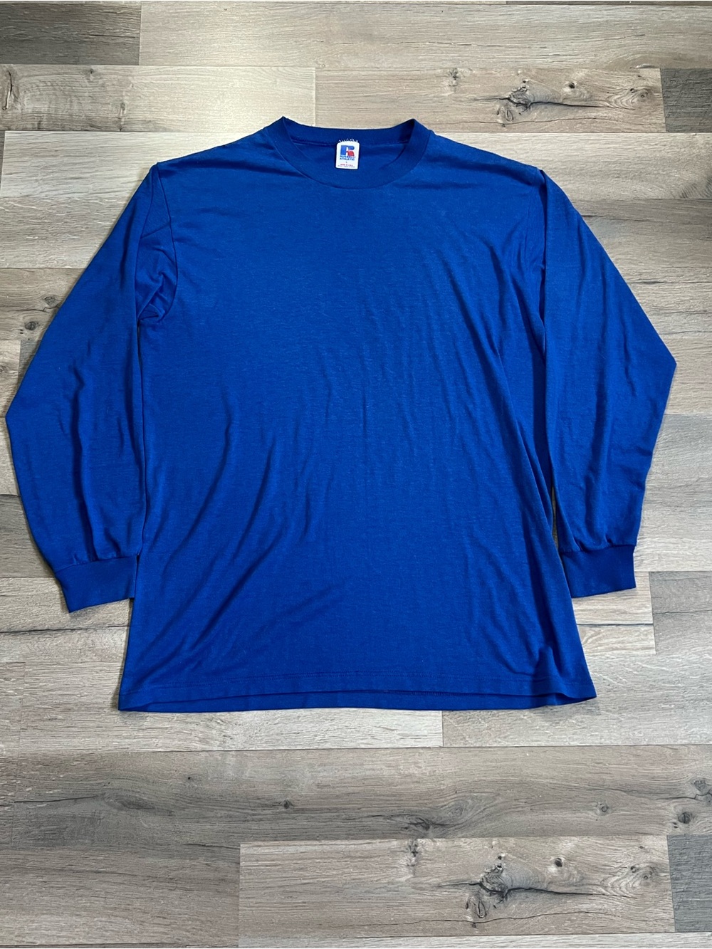 Vtg 1990s Russell Athletic Red Eagle Blank Long Sleeve Tee Royal Blue L